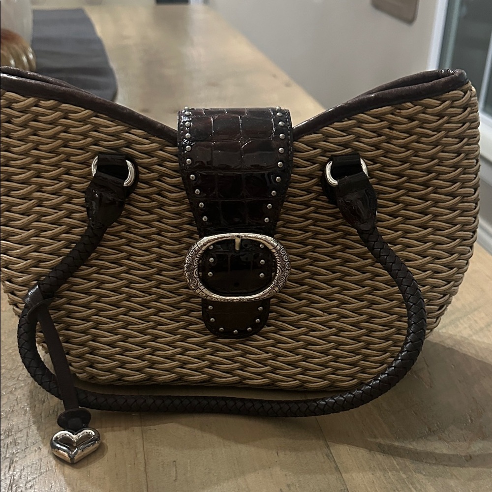 Brighton 
Elegant Brown Woven Handbag with Black Accents